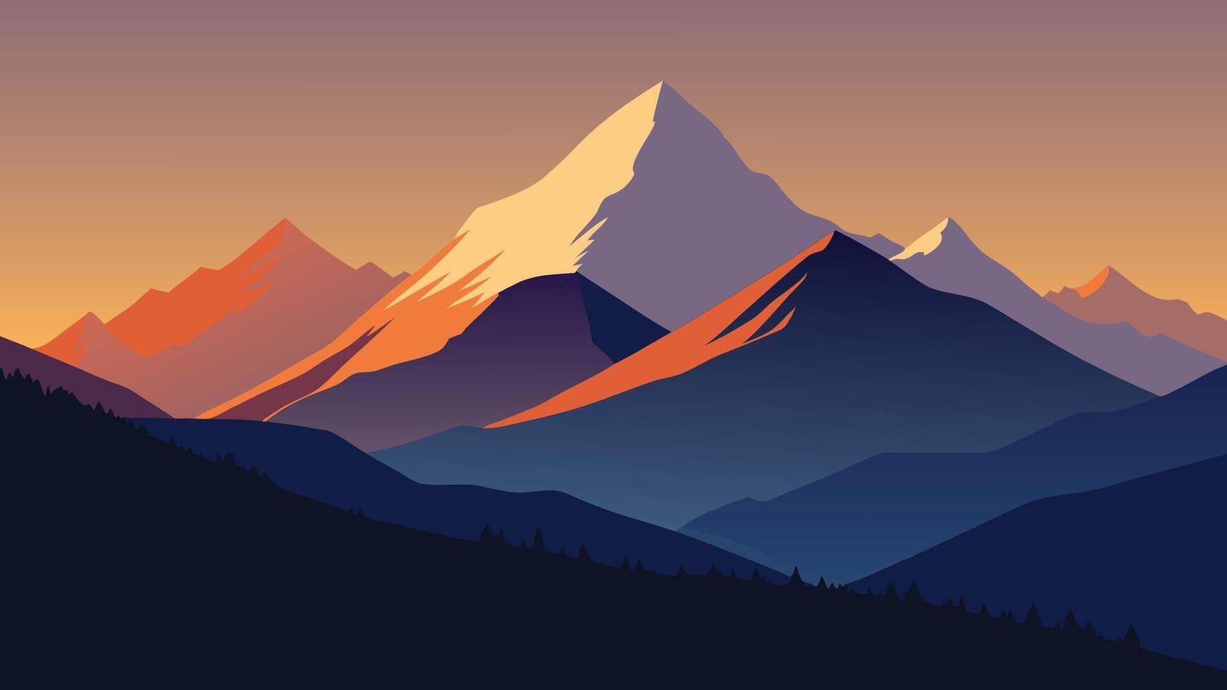Grossglockner mountain range from Grossglockner High Alpine Road. Colorful sunrise in Austrian Alps, Zell am See district, state of Salzburg in Austria, Europe flat illustration vector