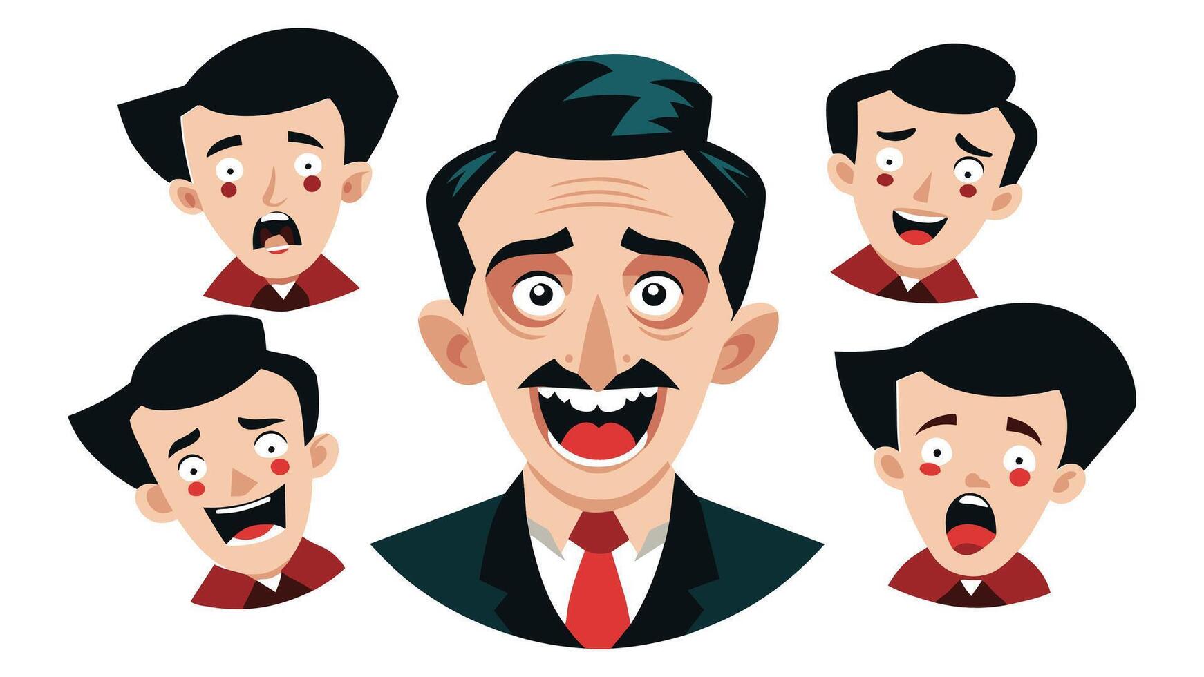 Cartoon 1930 s retro faces. Vintage emotional face old style funny eyes and mouth different facial expression on white background. set. vector