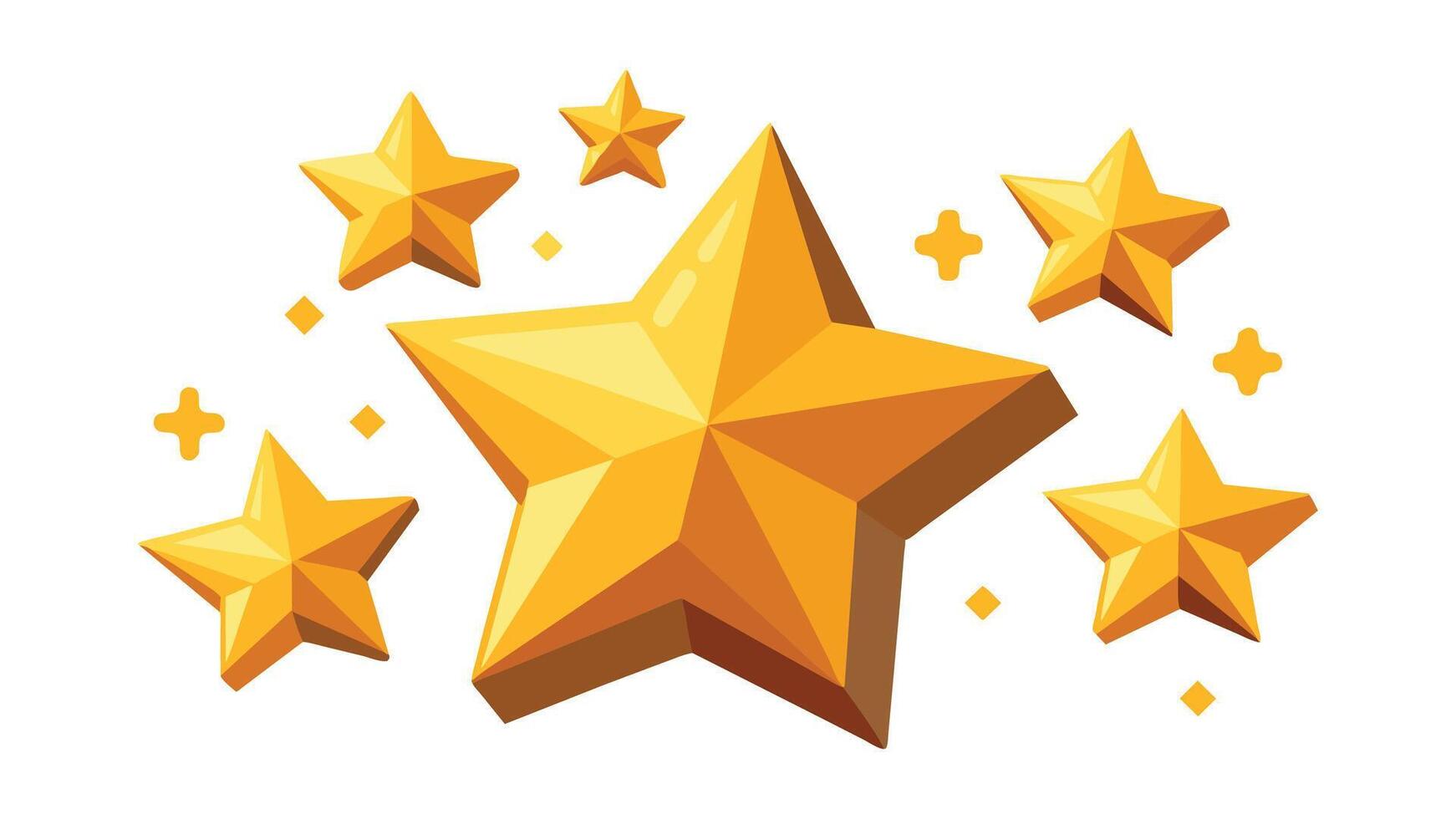 Shining stars emoji. Sparkles golden 3d style star icon twinkle social media platform symbol. Yellow cartoon glittering abstract element set vector