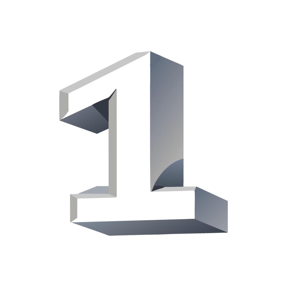 3d number 1. shape Realistic gray plastic bubble digits inflated mathematic 1 isolated set. vector