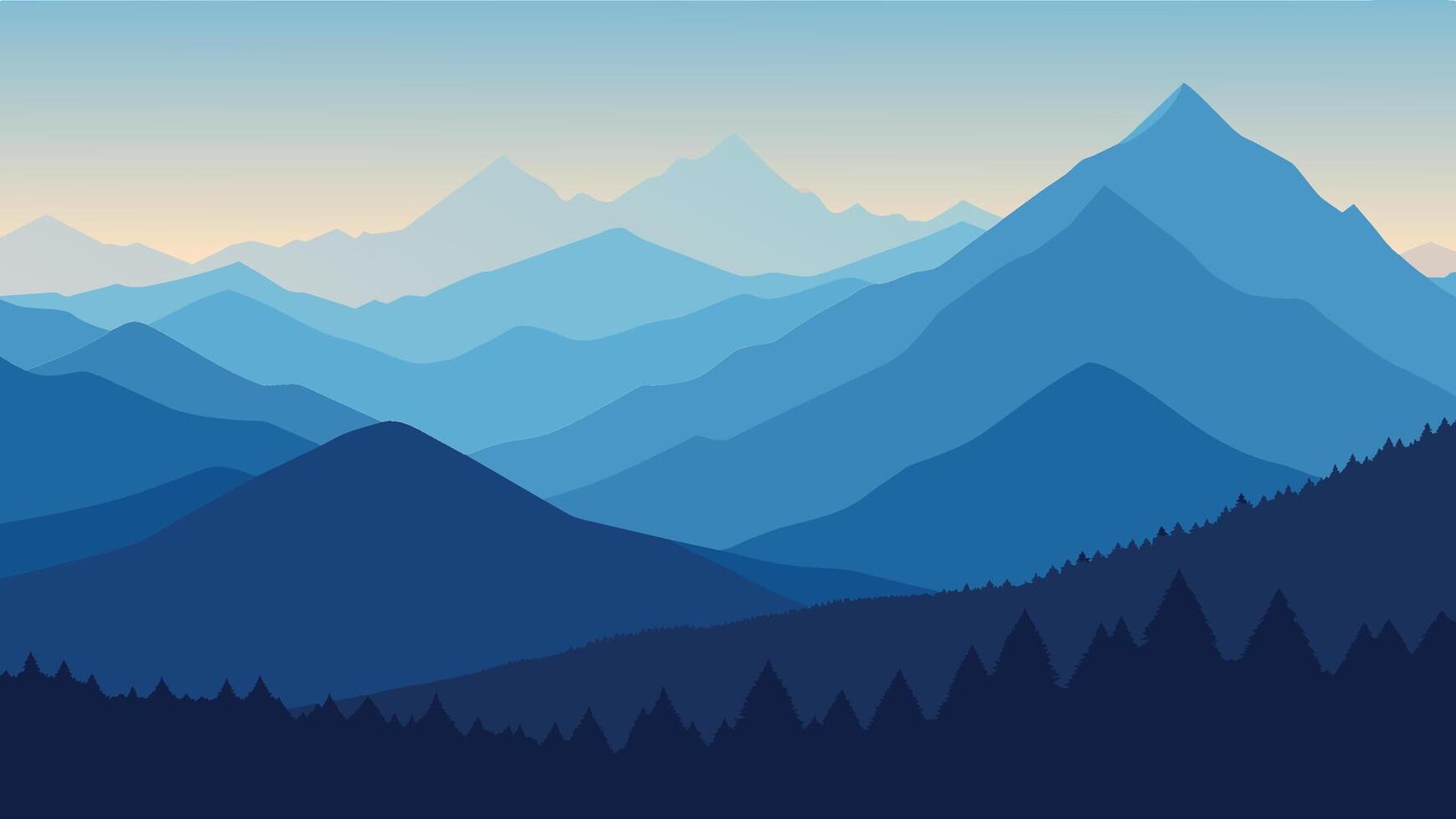 Panorama of the summer morning in the foggy Carpathian mountains. Borzhava ridge flat illustration nature background. vector