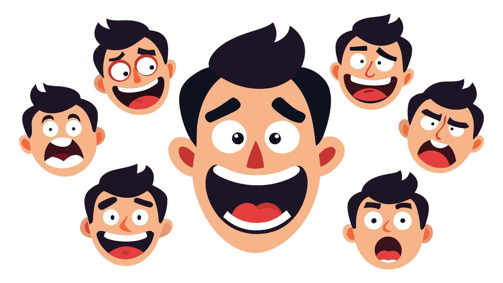 Cartoon faces. Smiling scared angry and sad emotions isolated on white emoticons collection vector