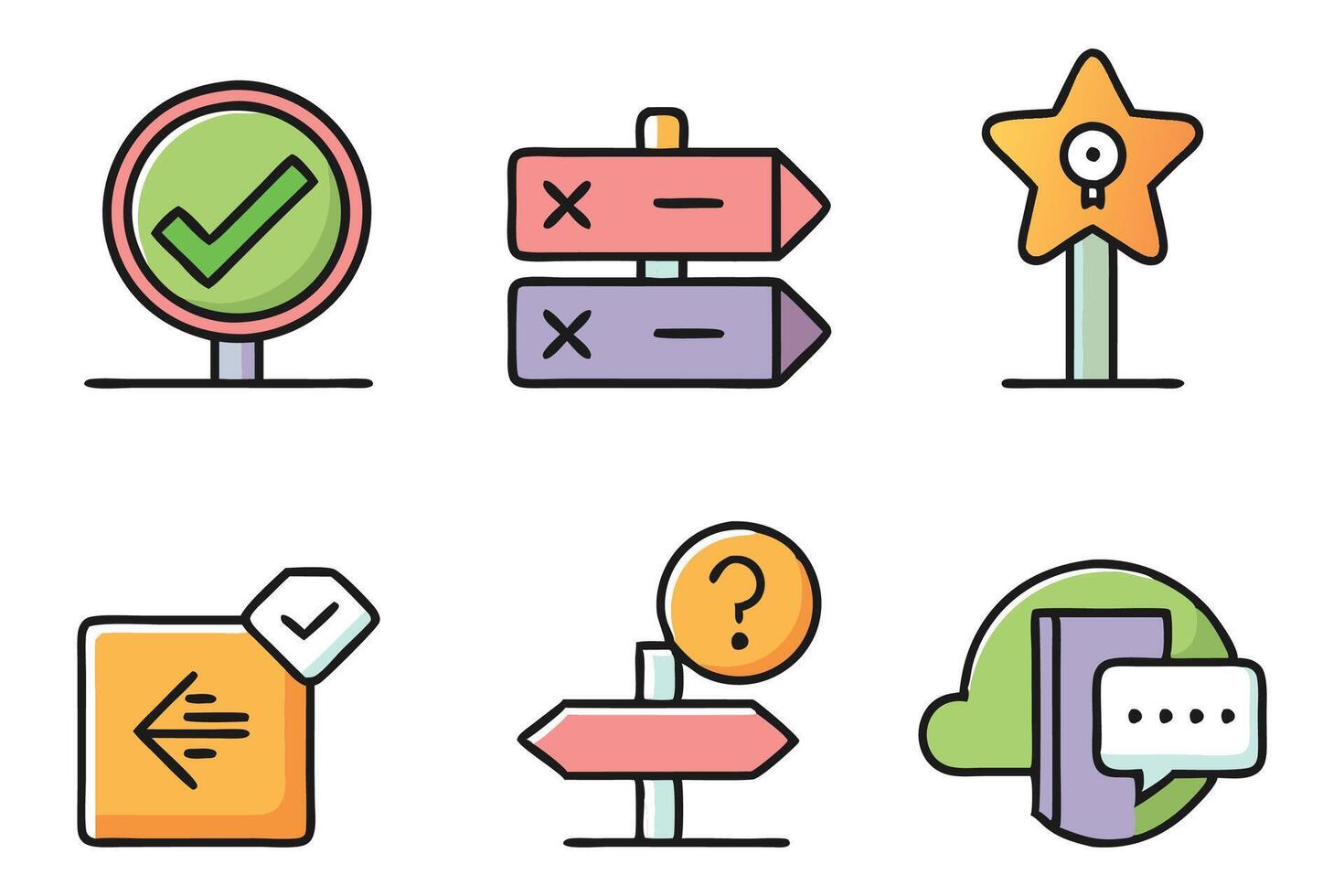 Doodle with fill offset, Signpost related isolated colorful icon set illustration on white background vector