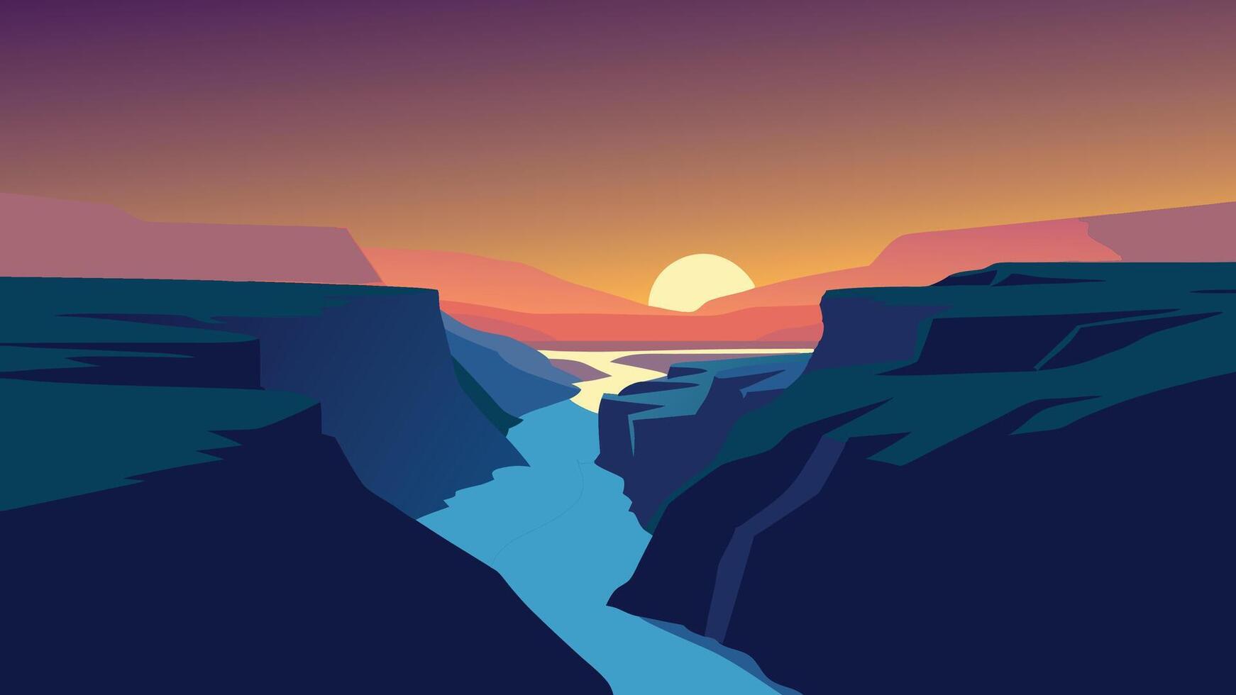 Gullfoss waterfall. Spectacular sunrise on Hvita river. Gorgeous morning scene of Iceland, Europe flat illustration. vector