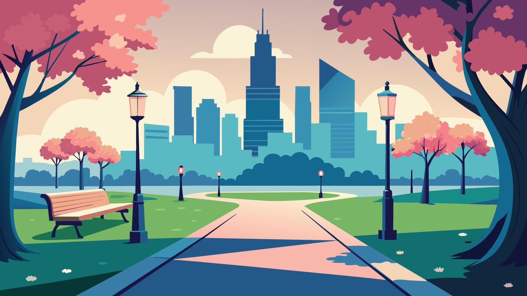 Spring in the city park flat illustration vector