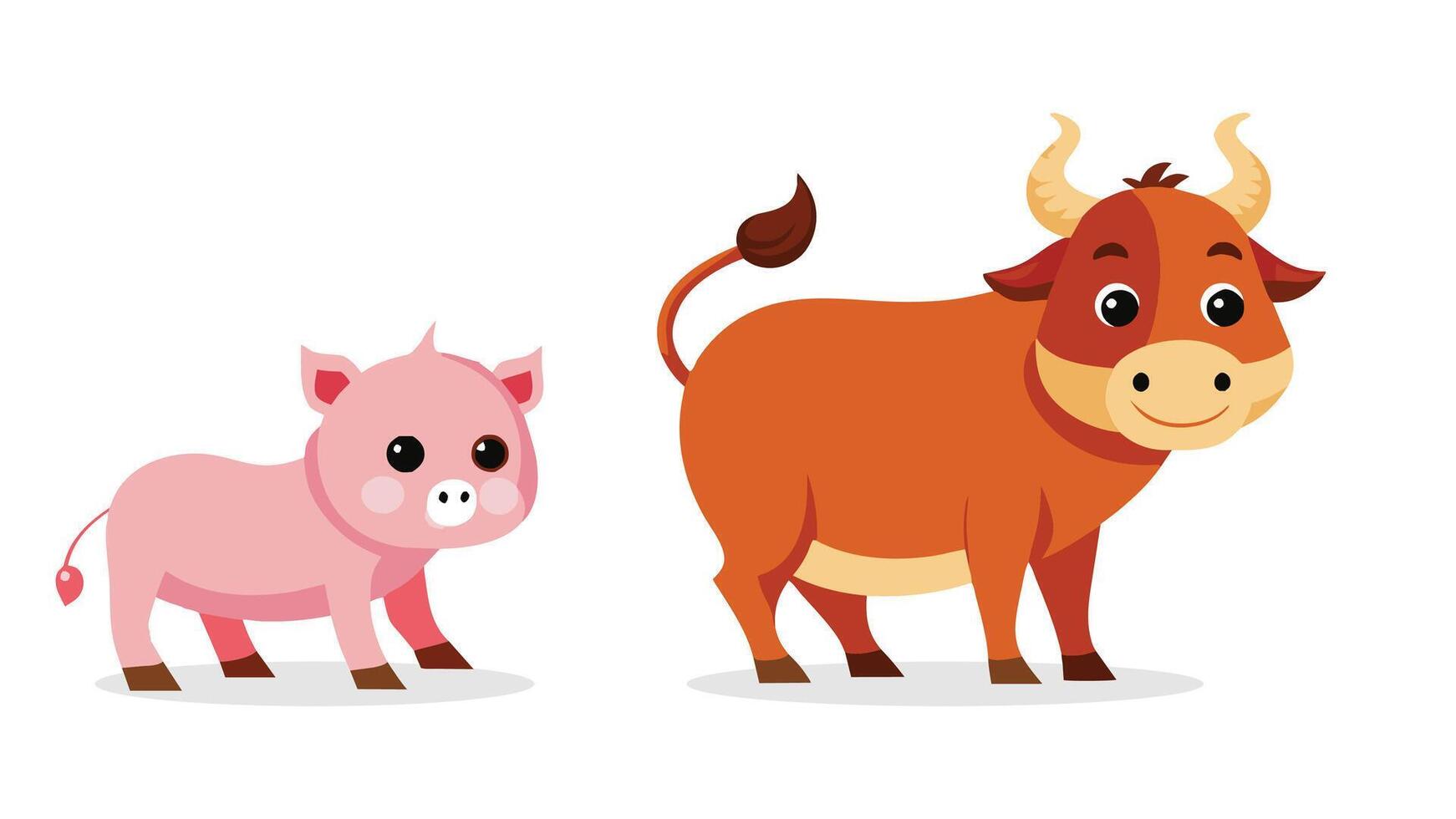 Farm animals with their baby. Cartoon pet animal family. Mothers and kids vector
