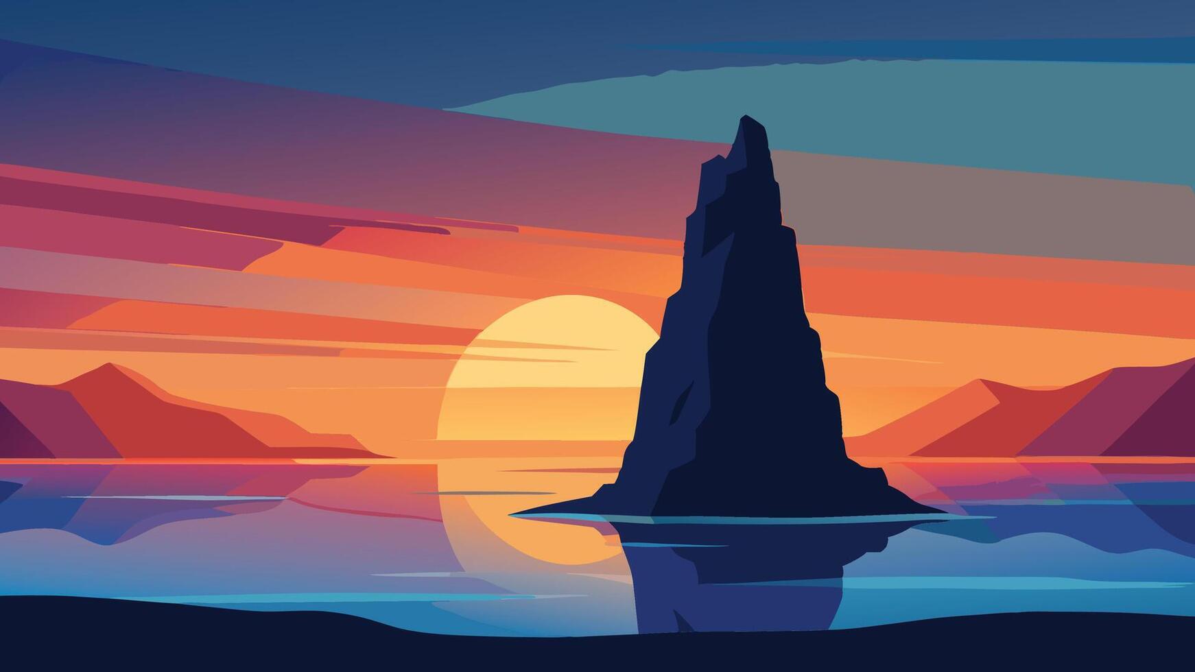 Huge basalt stack Hvitserkur on the eastern shore of the Vatnsnes peninsula. Colorful summer sunrise in northwest Iceland, Europe flat illustration. vector