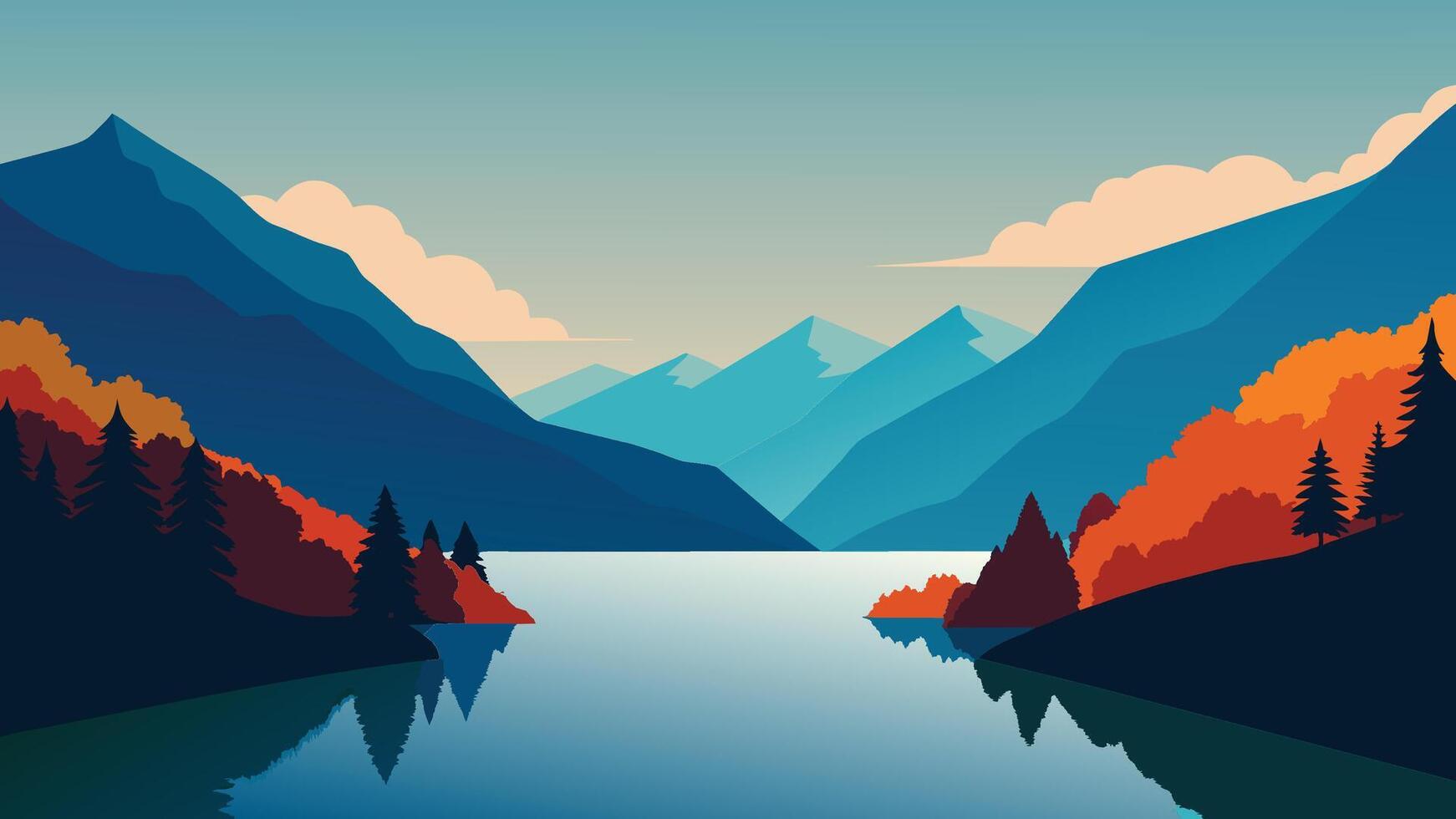 Fantastic autumn panorama on Hintersee lake. Colorful morning view of Bavarian Alps on the Austrian border Germany flat illustration background vector