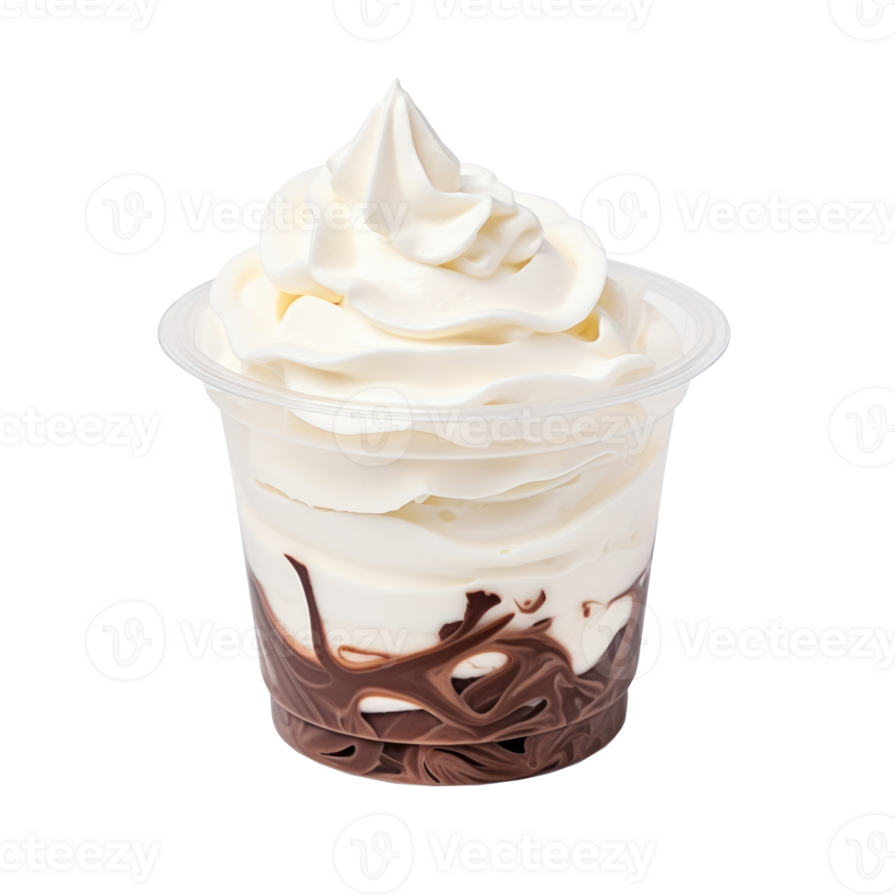 a cup of ice cream with whipped cream and chocolate png
