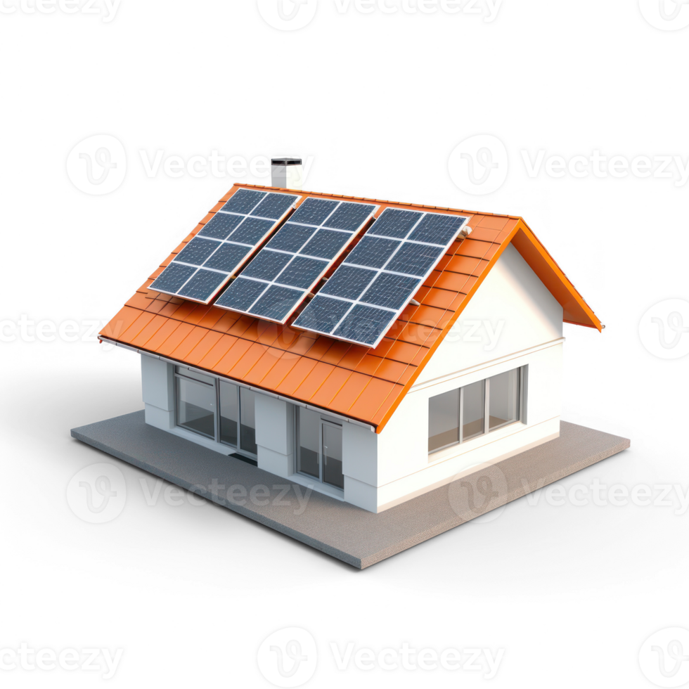 3d house with solar panels on the roof png