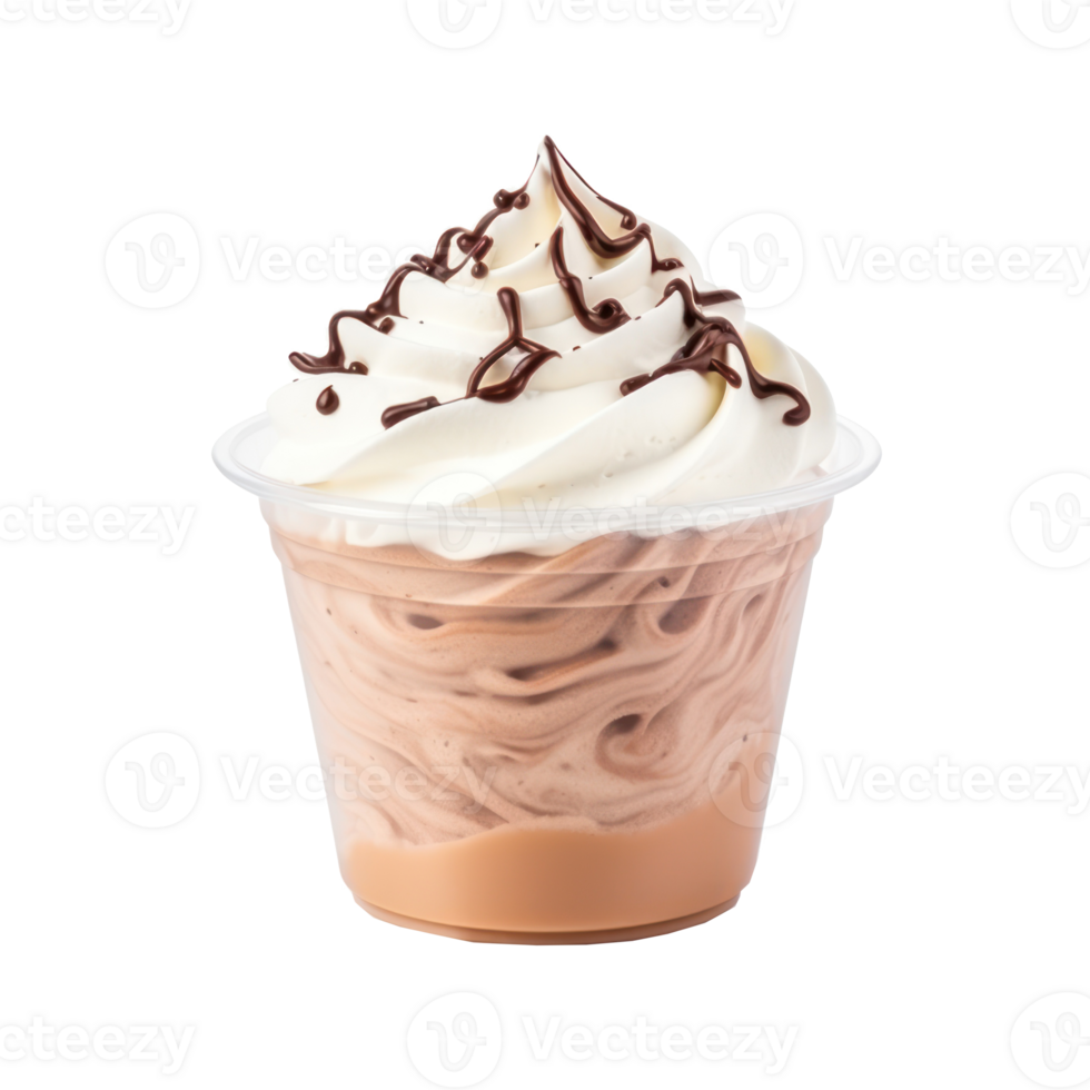a cup of coffee with whipped cream and chocolate png
