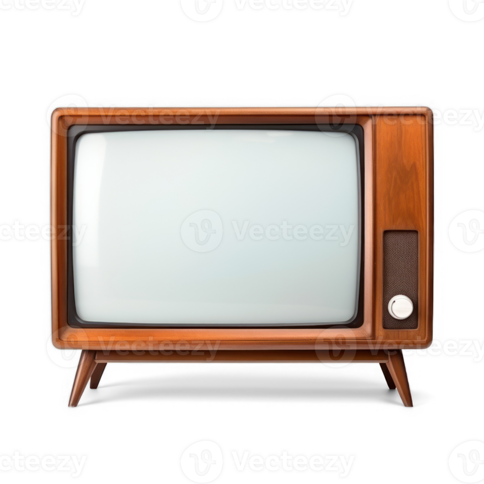 retro tv with wooden frame isolated on transparent background png