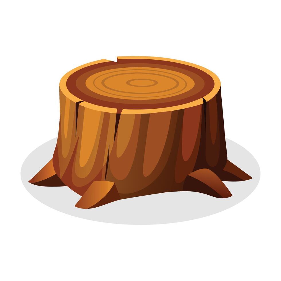 Wooden tree log trunk stump, flat illustration vector
