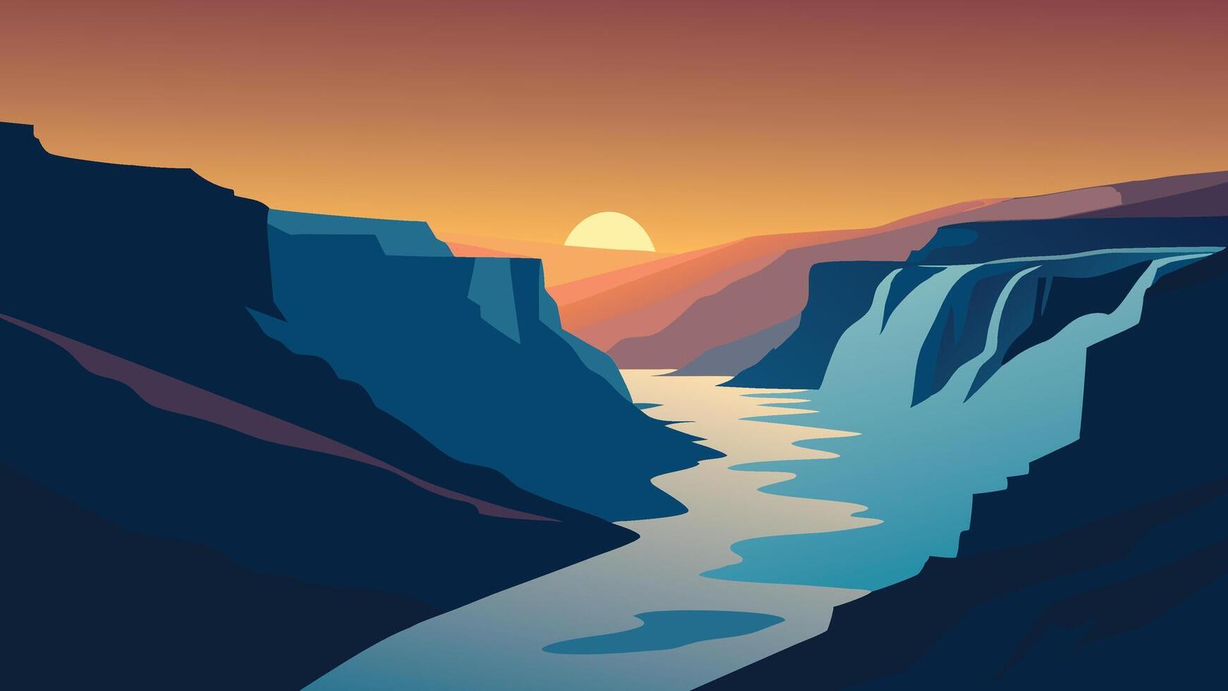 Panoramic summer view of popular tourist destination - Gullfoss waterfall. Dramatic sunrise morning scene of Iceland, Europe flat illustration vector