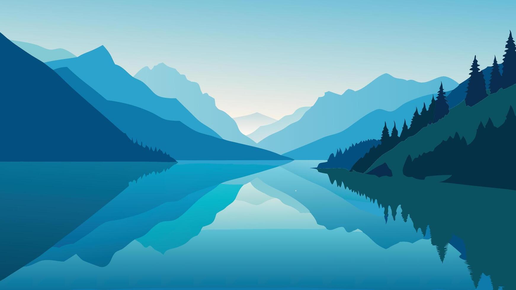 Beautiful summer morning on the Hintersee lake. Colorful outdoor scene in the Austrian Alps, Salzburg-Umgebung district, Austria, Europe, flat illustration. vector