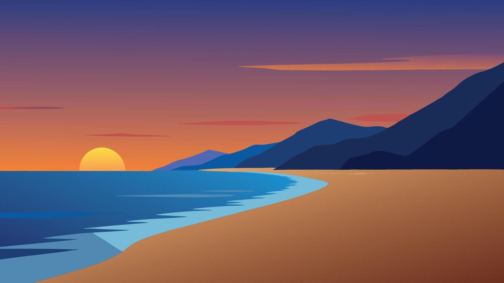 Footprints in the sand on the famous Turkish beach Patara. Colorful sunset in the Turkey, District of Kas, Antalya Province, Asia flat illustration vector