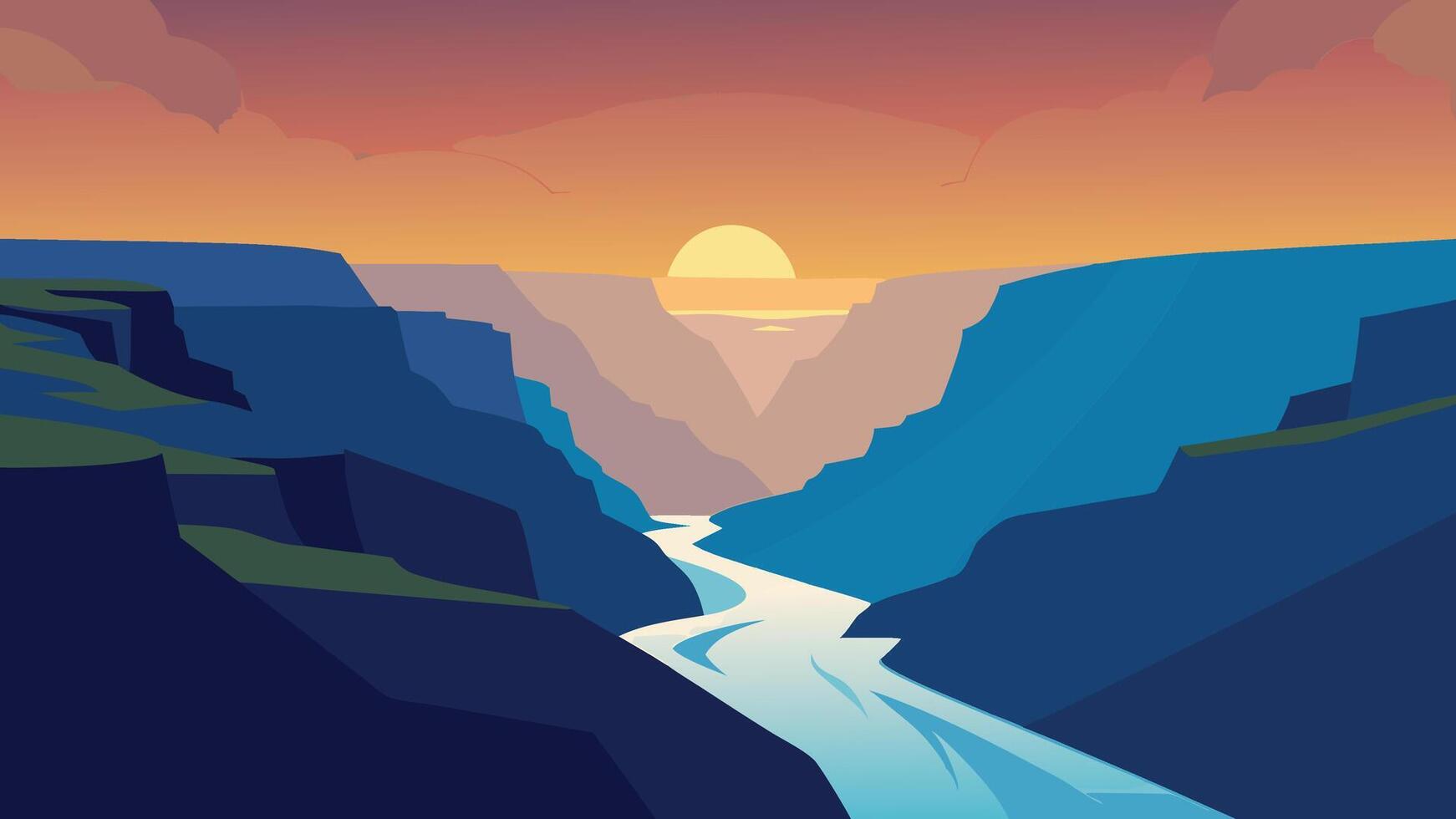 Huge waterfall Gullfoss in the morning mist. Colorful summer scene on Hvita river in southwest Iceland, Europe flat illustration vector