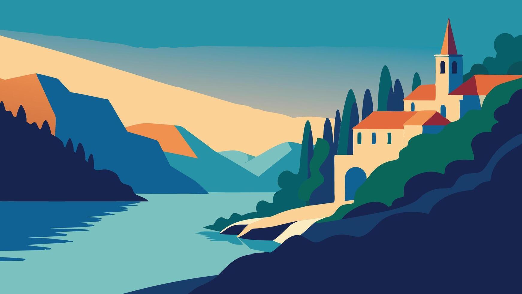 Gorgeous summer view of Krka National Park, Roski Slap location, Croatia, Europe. Beautiful world of Mediterranean countries flat illustration vector