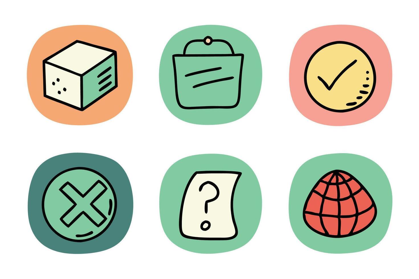 doodle Wrong, mistake, right sign, and question mark, related colorful icon set flat illustration on white background vector