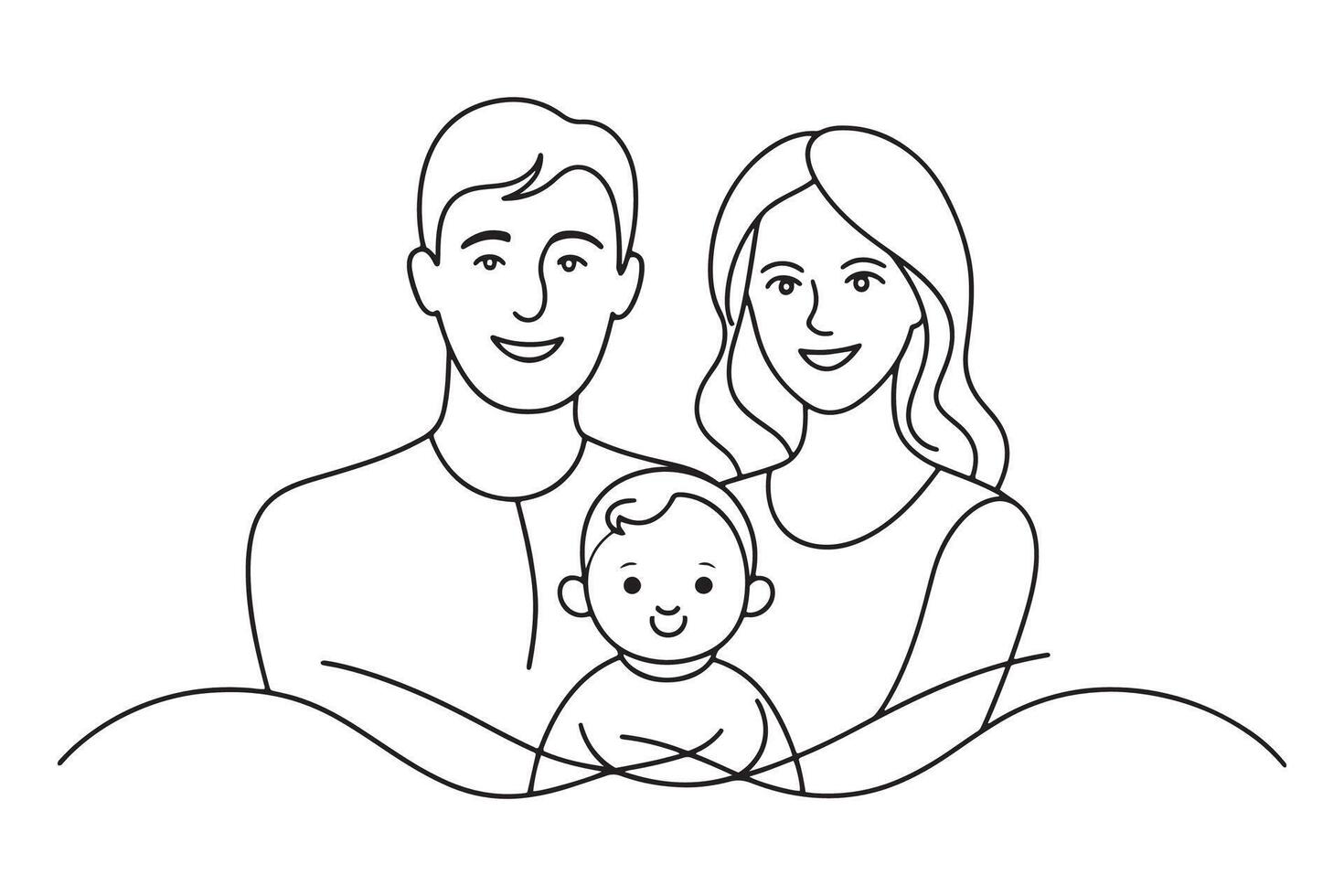 Happy family mother and baby, continuous line art illustration on white background vector