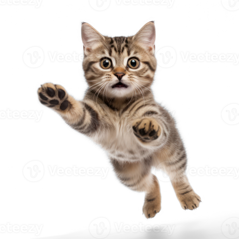 a cat jumping up in the air on a transparent background png