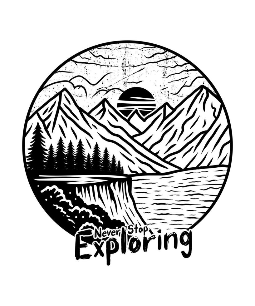 Exploring mountain adventure line art t shirt design vector