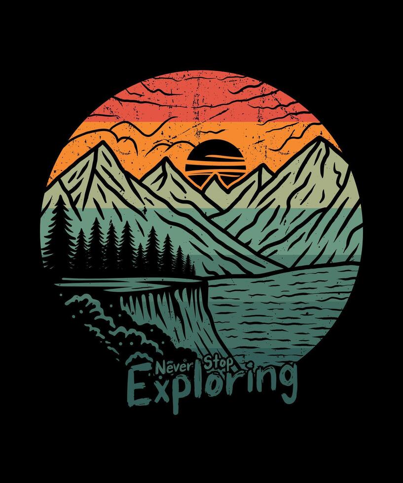 Exploring mountain adventure graphic line art t shirt design vector