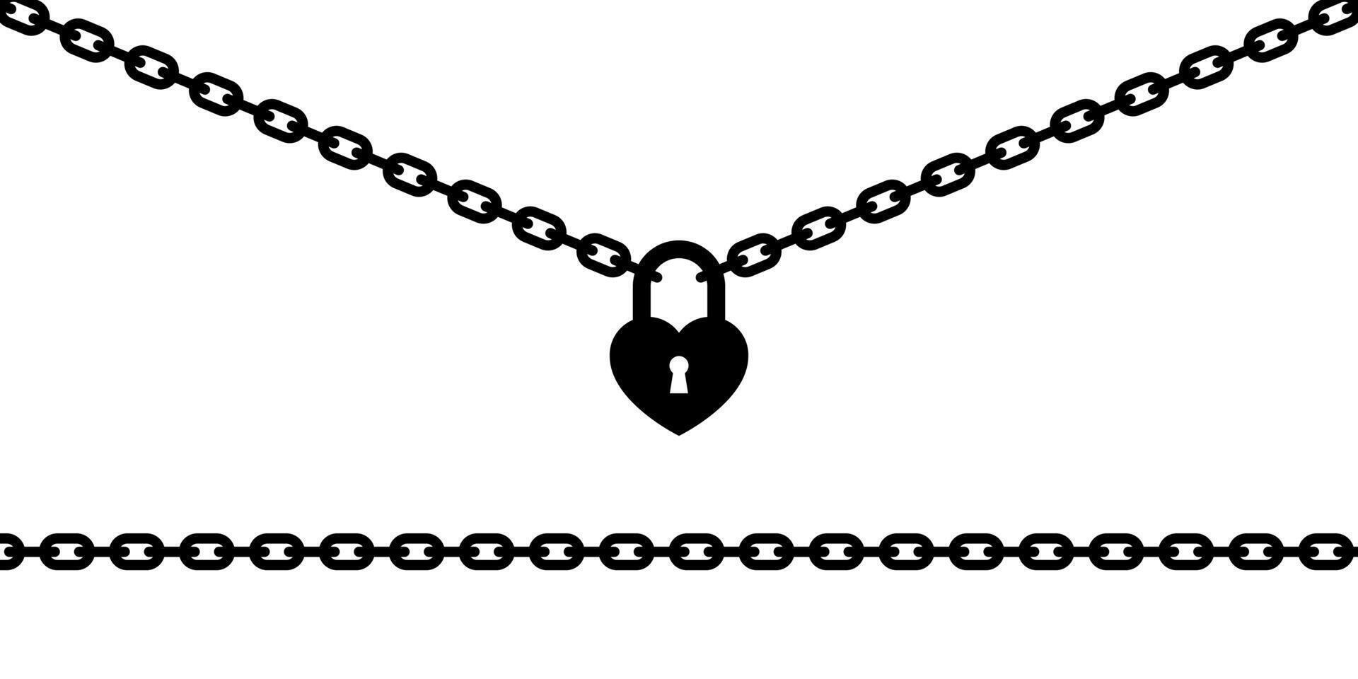 Silhouette of a heart-shaped padlock on a chain vector