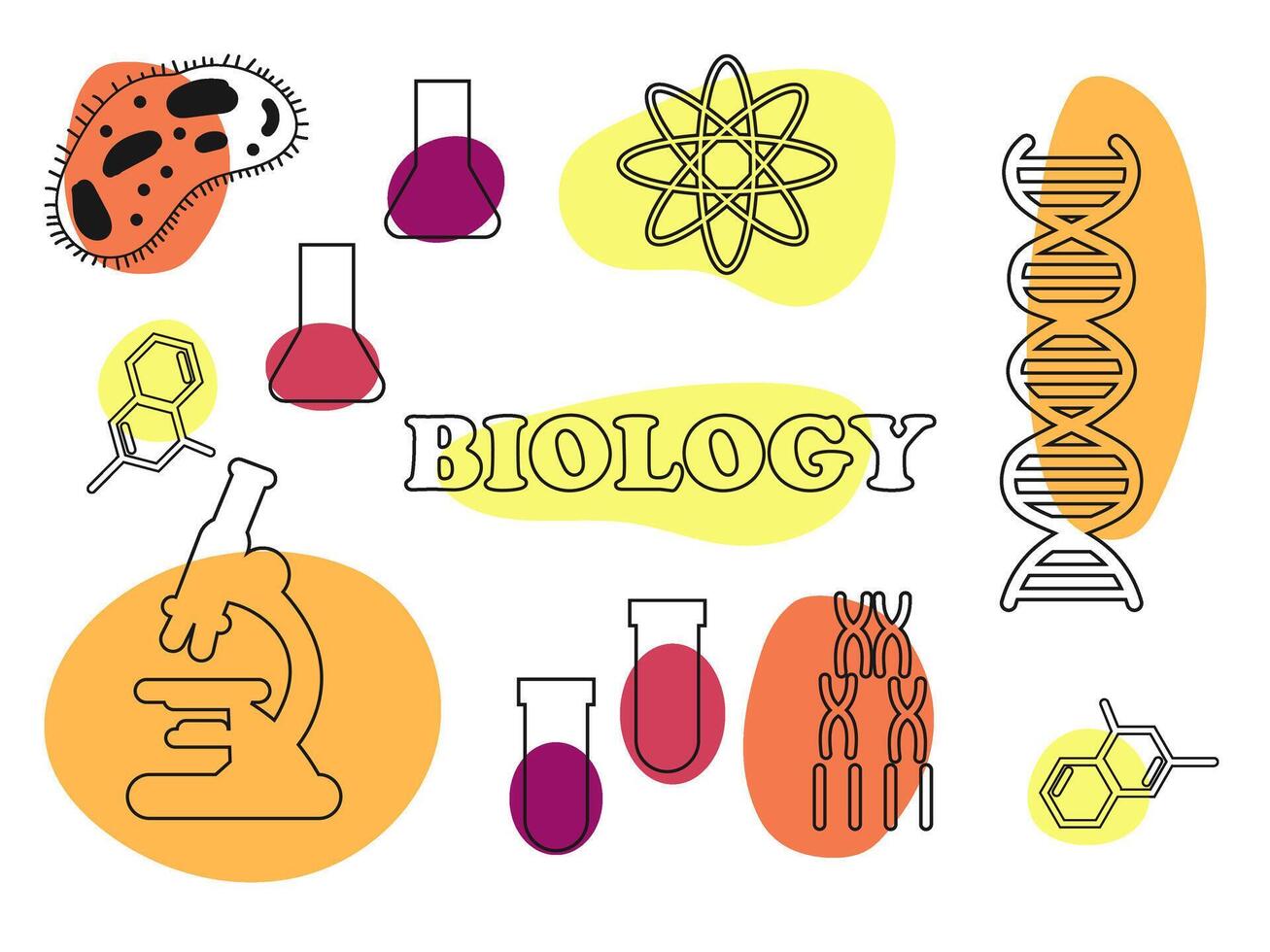 School biology discipline. Discovering and learning about nature. Biological lessons and classes at university or college. flat style. Outline illustrations vector