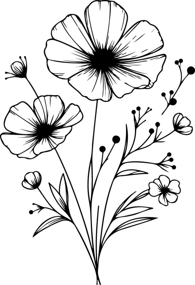 Beautiful rose line art sketch vector