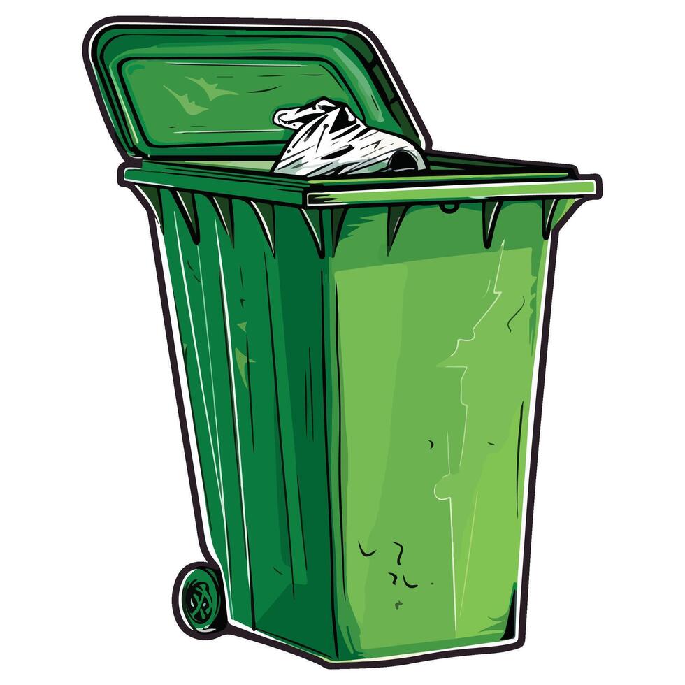 Green trash bin with open lid illustration vector