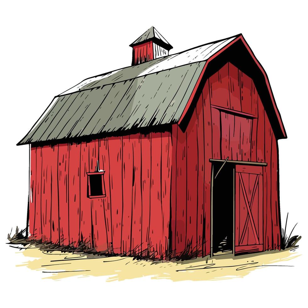 Farmer red barn house illustration vector