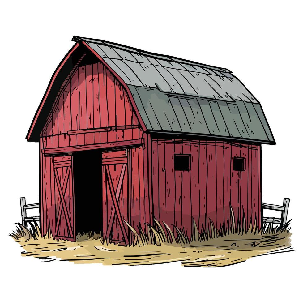 Farmer red barn house illustration vector