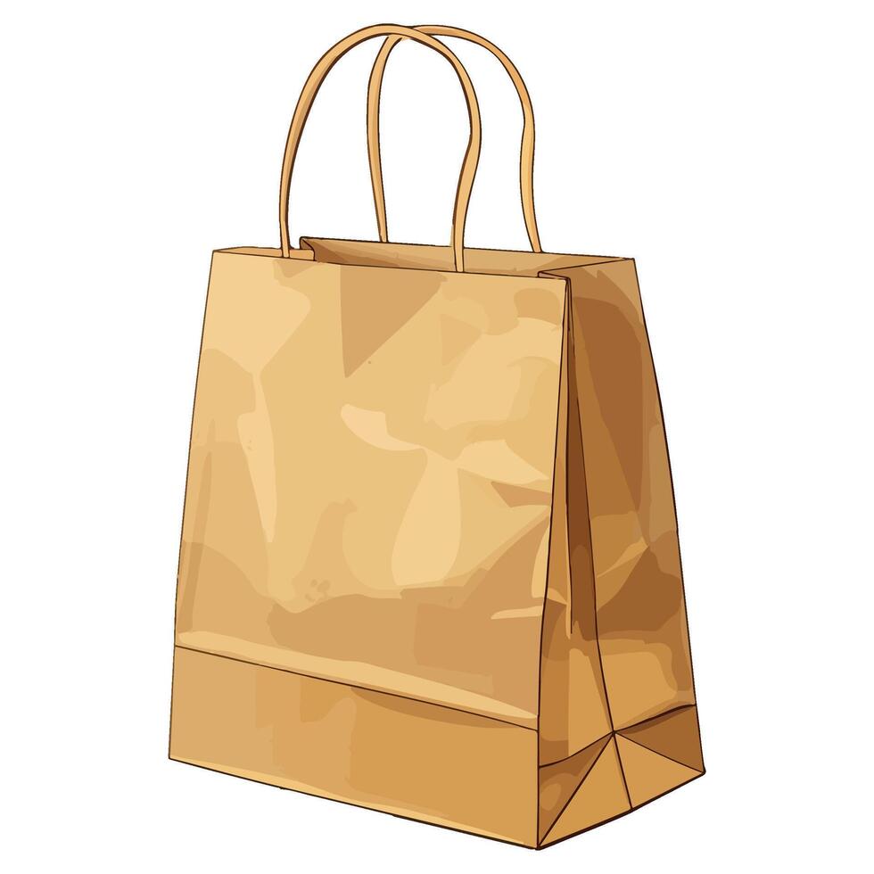 Supermarket paper bag illustration, Craft brown paper bag vector