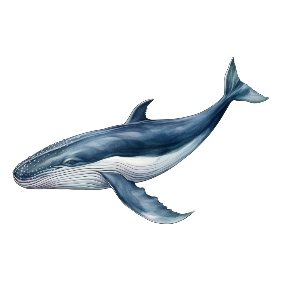 Blue Whale, Animal Illustration. Watercolor Style png
