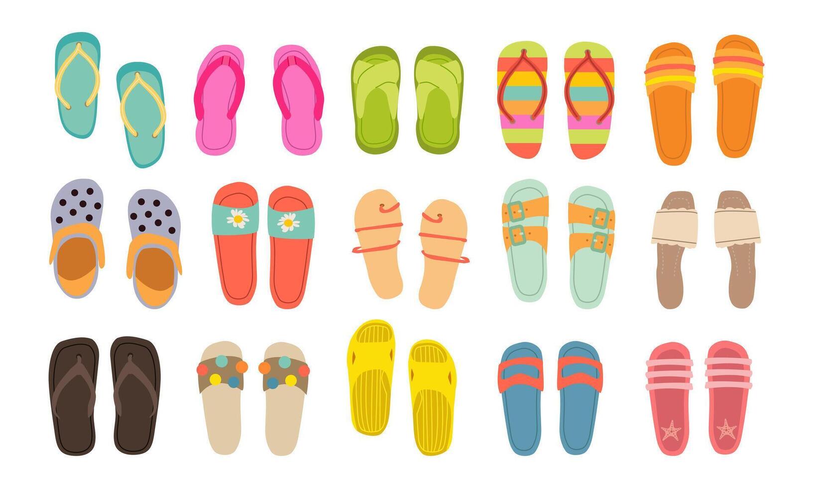 A set of summer flip-flops .Beach summer shoes. illustration isolated on a white background. vector