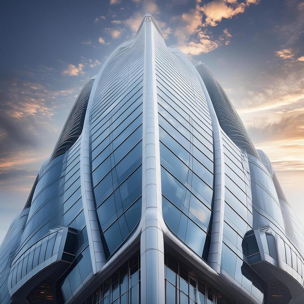 Modern skyscraper building with futuristic design photo