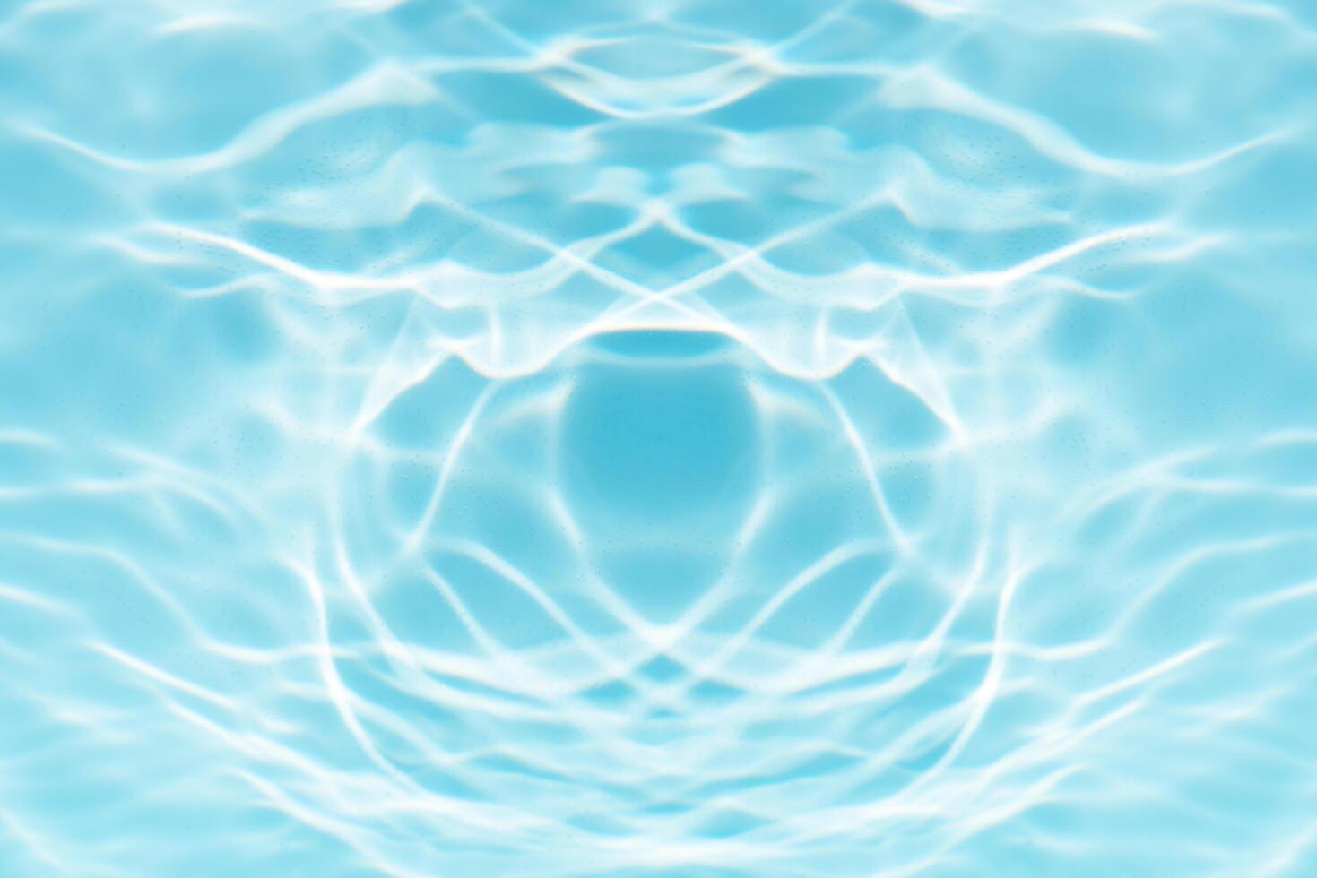 Blue water with ripples on the surface. Defocus blurred transparent blue colored clear calm water surface texture with splashes and bubbles. Water waves with shining pattern texture background. photo