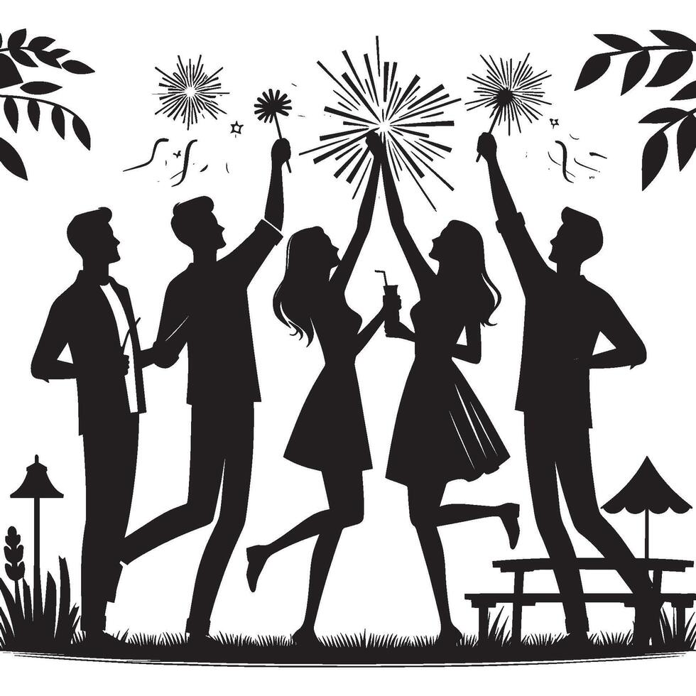 Group of friends enjoying friendship day silhouette illustration isolated on a white background vector