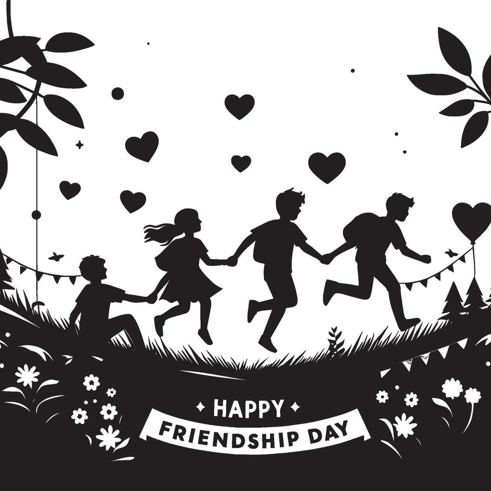 Group of friends enjoying friendship day silhouette illustration isolated on a white background vector