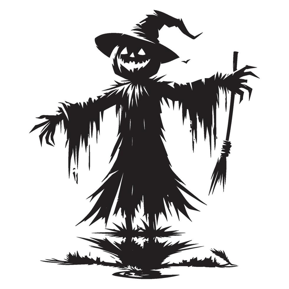 Scarecrow scary halloween character silhouette illustration isolated on white background vector