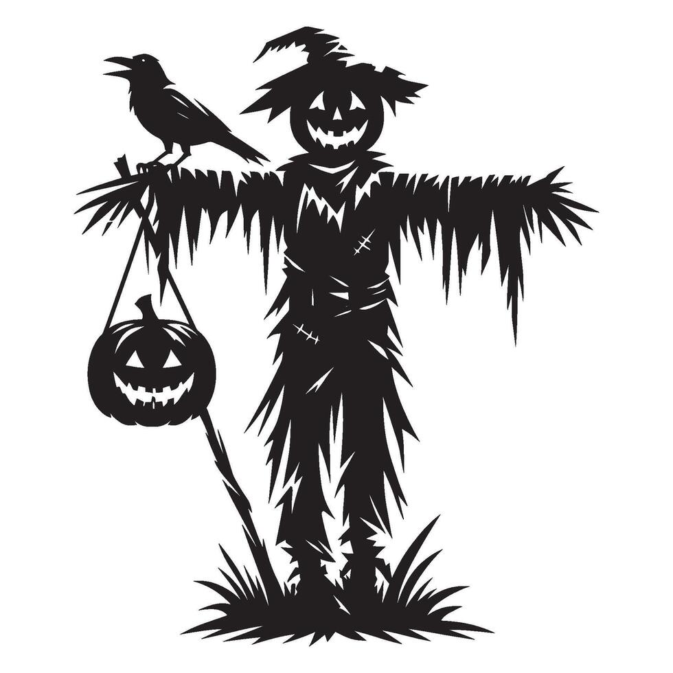 Scarecrow scary halloween character silhouette illustration isolated on white background vector