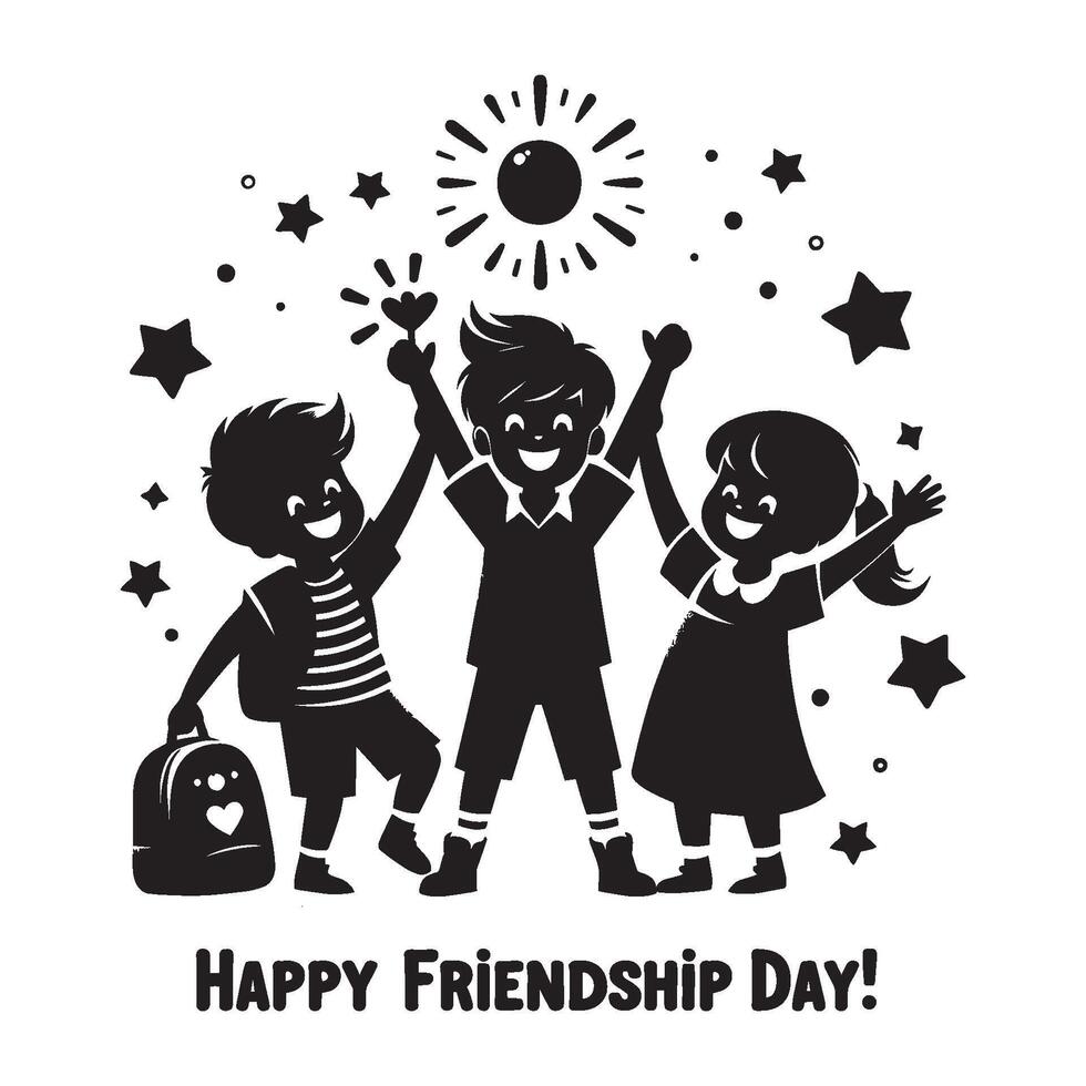 Group of friends enjoying friendship day silhouette illustration isolated on a white background vector