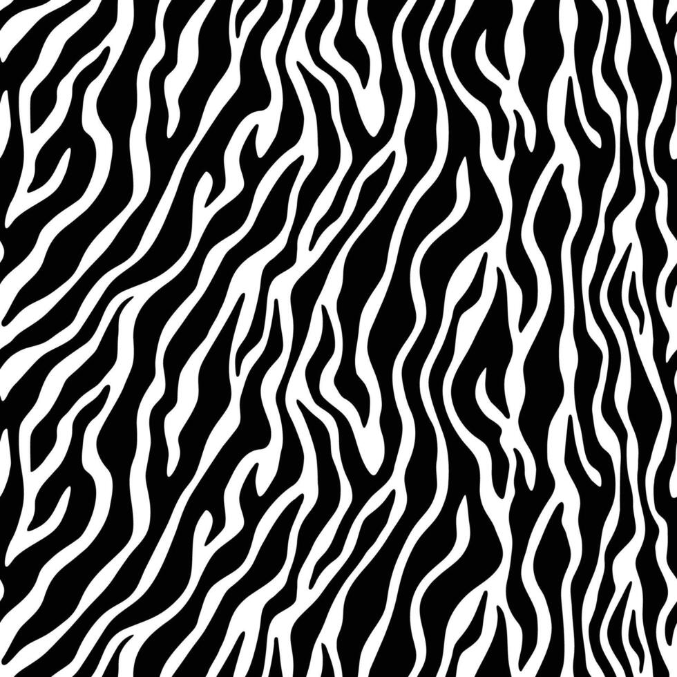Zebra print stripe skin, animal fur pattern. Repeating texture. Black and white seamless background. Wallpaper vector