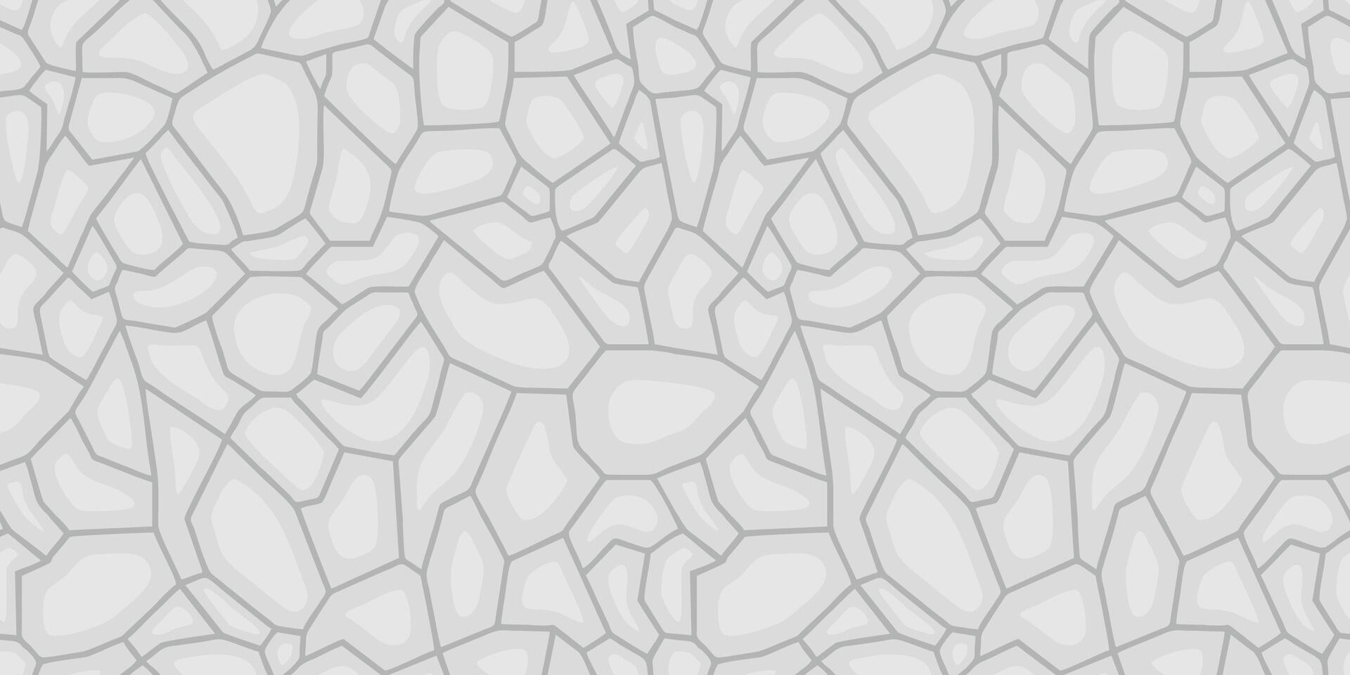 Paving stone in top view. White masonry coating cartoon style seamless pattern. White cobble stone chips texture. Wall or track tiles, walkway natural broken slate stone. vector