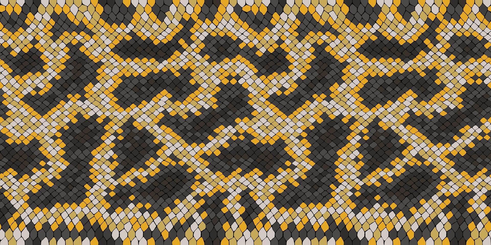 Seamless pattern with colorful reptiles print. Yellow and white viper gradient of scales. Snake skin texture imitation wallpaper. Animalistic leather background vector