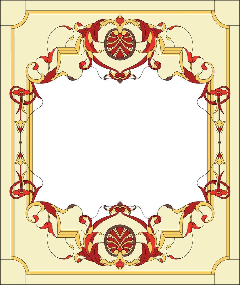 Stained-glass panel in a rectangular frame, abstract floral arrangement of buds and leaves in the art Nouveau style. Decorative design of the window or door vector