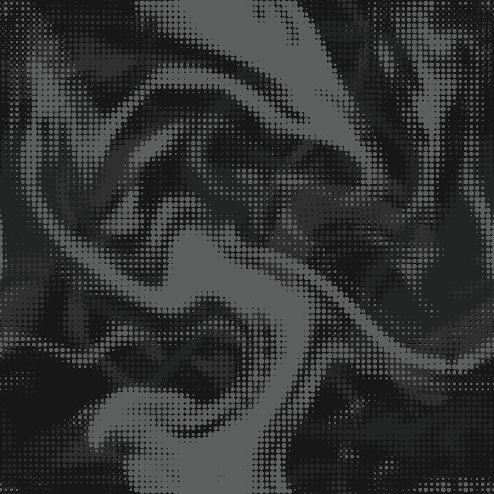 Digital dot half tone black camouflage texture, seamless waves pattern. Urban military clothing style, masking dotty smoke camo repeat print vector