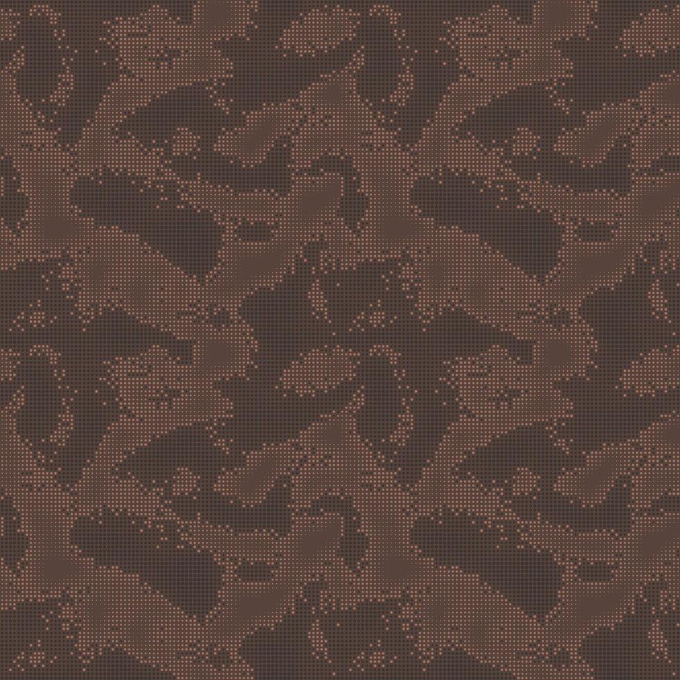 Digital military camouflage. Seamless camo pattern. Halftone dots background. Skin of a chameleon or snake. Dark brown color. Abstract texture for print on fabric, textile or paper vector