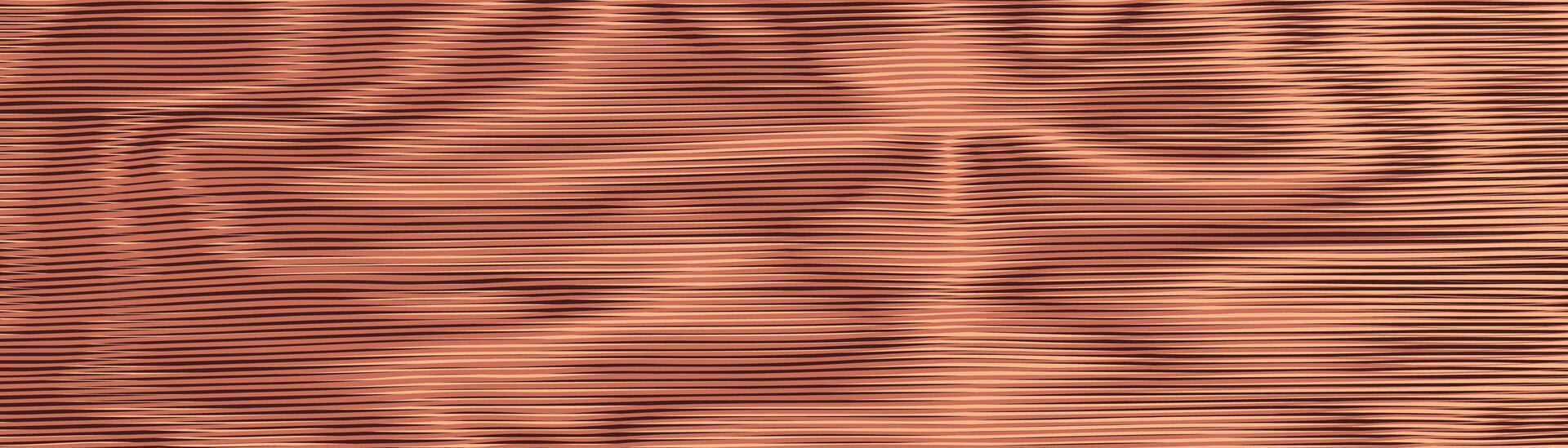 Copper metal wavy vibrant background. Striped shift texture. Moire interference effect. Line variable hypnotic contrast, bronze background vector